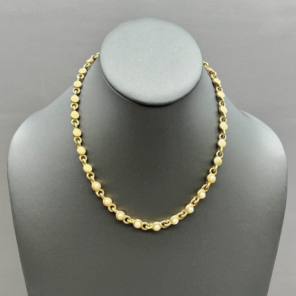 Necklace Gold Tone Station Faux Pearl Bezel Set Lobster Clasp 16โ In Womens